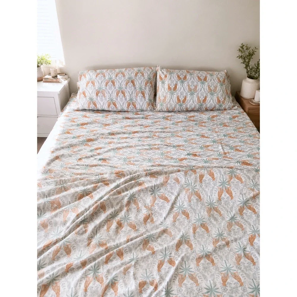House of Verdi Tiger Palm Tree Jungle Print King Sheet Set Boho Bungalow